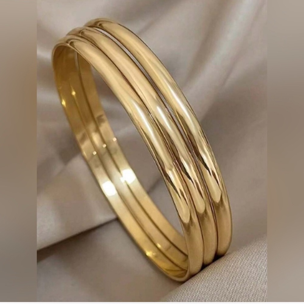 Gold Plated Stainless Steel 3pc Bangle Bracelet Set - Picture 1 of 3